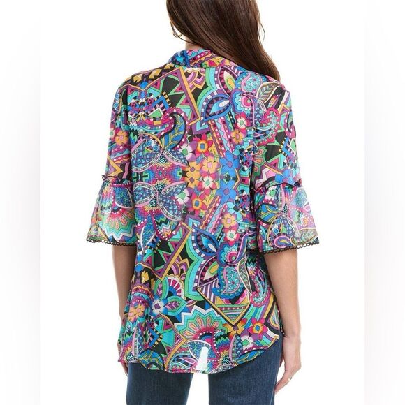 Johnny Was Demarne Ruffle Sleeve Tunic Shirt Top R24924 XS Multi Boho Chic - Picture 5 of 16